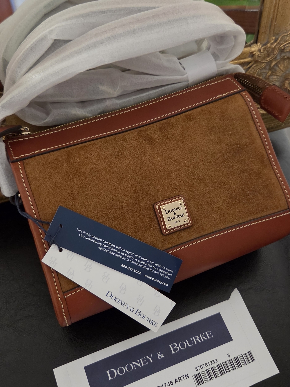 Dooney & Bourke Tan Suede and Brown Leather Crossbody Messenger